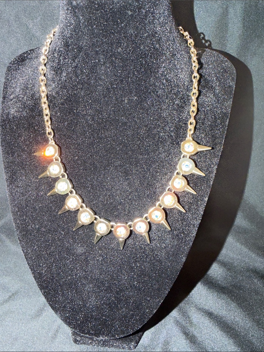 Source Unknown Gold Spike Necklace with Clear Crystals - Women Jewelry